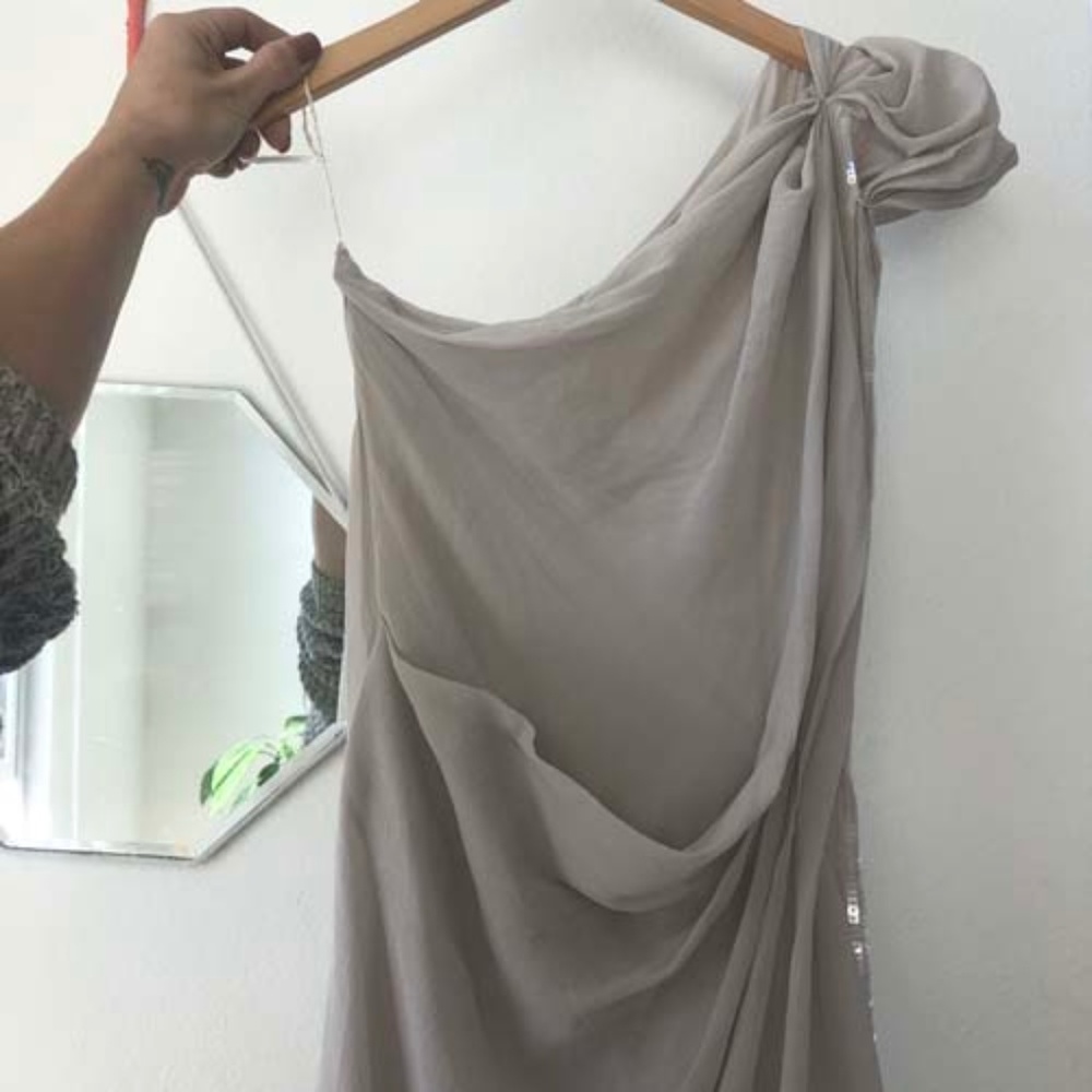Max Studio Asymmetrical Cream Dress - Picture 3 of 7